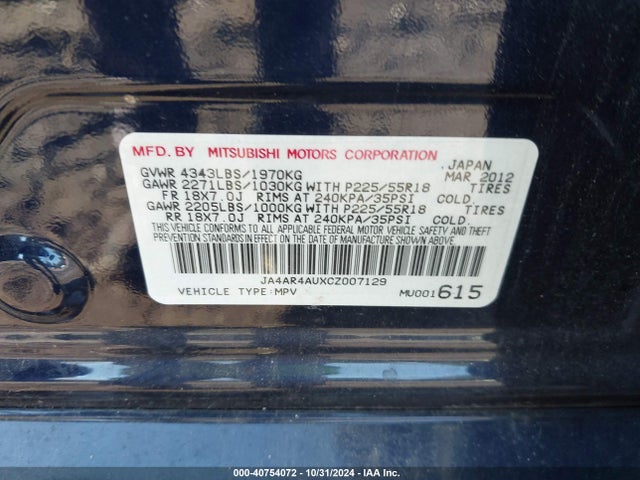 2012 MITSUBISHI OUTLANDER SPORT JA4AR4AUXCZ007129 Photo 8