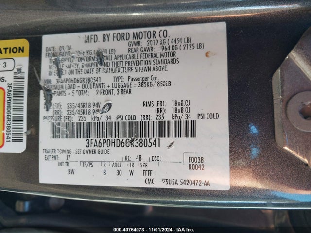 Ford FUSION SE 2016 3FA6P0HD6GR380541 Image 9