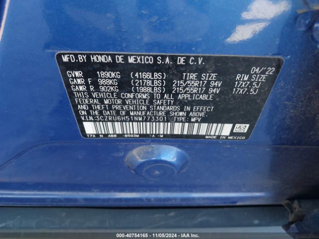 3CZRU6H51NM773301 Honda Hr-v Awd Ex