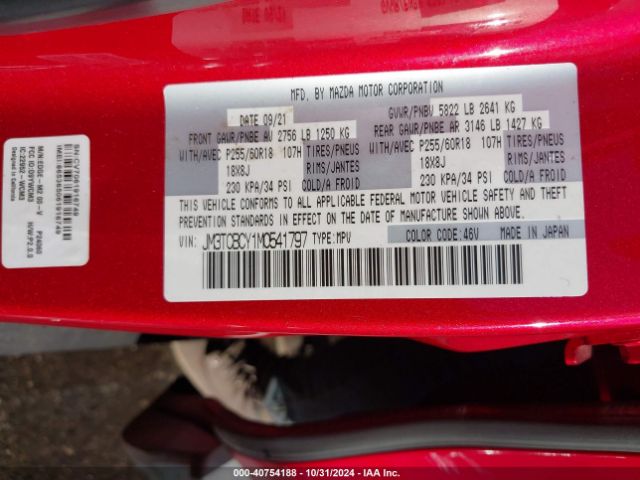 JM3TCBCY1M0541797 Mazda Cx-9 Touring