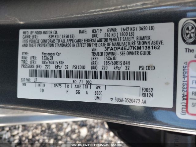 3FADP4EJ7KM138162 Ford FIESTA SE