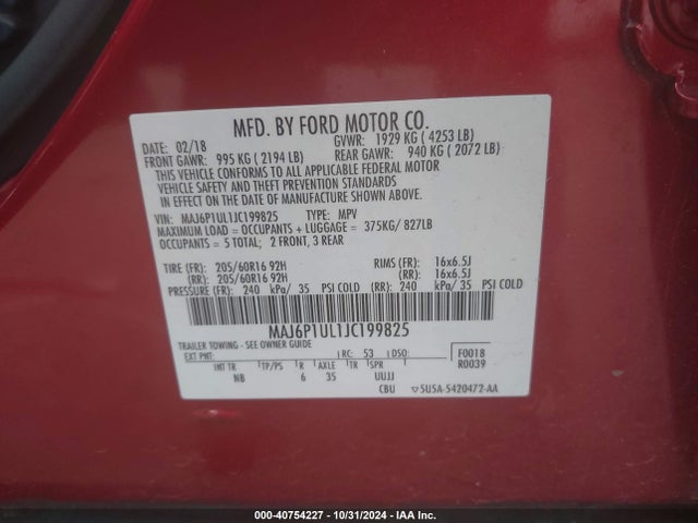 MAJ6P1UL1JC199825 Ford Ecosport Se