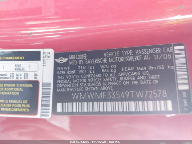 2009 MINI COOPER WMWMF33549TW72578 Photo 8
