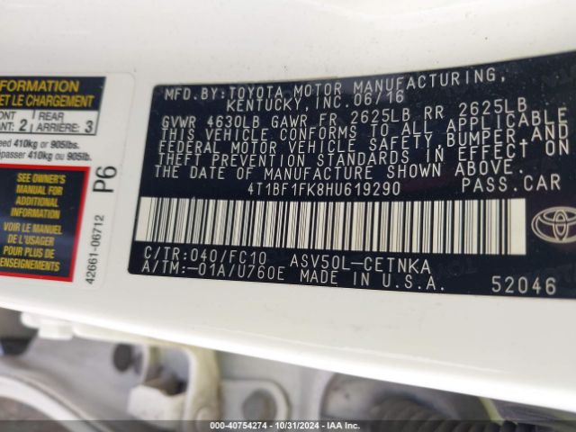 4T1BF1FK8HU619290 Toyota CAMRY LE