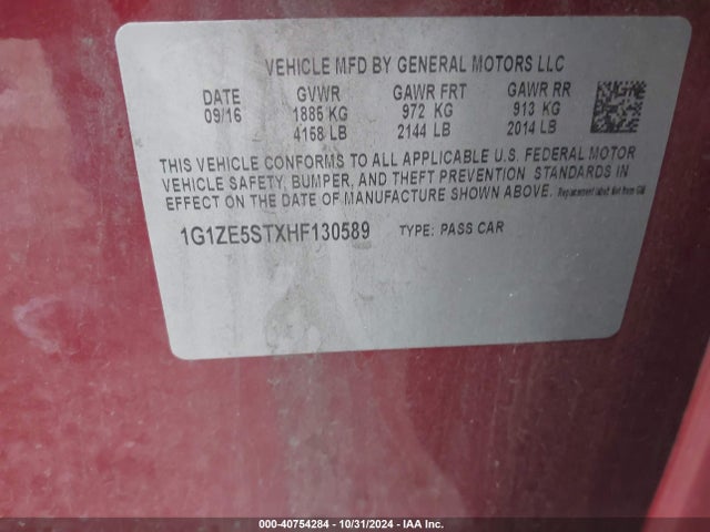 Chevrolet MALIBU 1LT 2017 1G1ZE5STXHF130589 Image 9