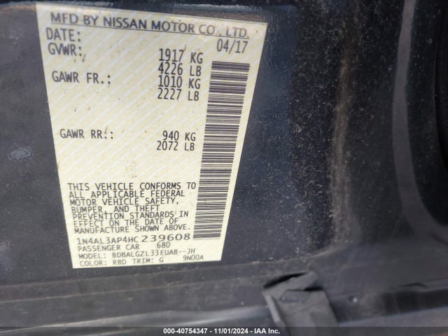 Nissan Altima 2.5 S 2017 1N4AL3AP4HC239608 Image 9