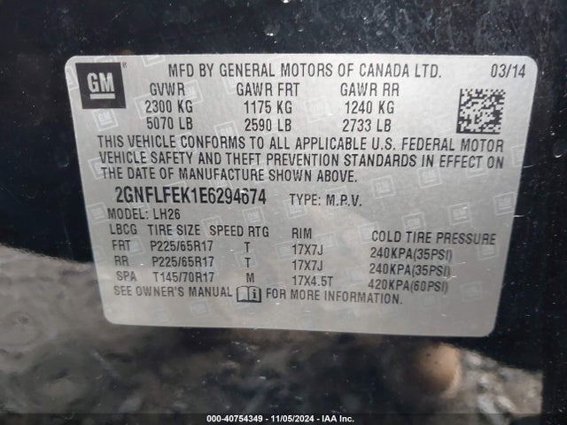 Chevrolet EQUINOX 1LT 2014 2GNFLFEK1E6294674 Image 9