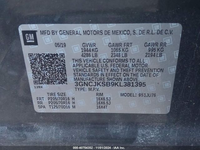 3GNCJKSB9KL381395 Chevrolet TRAX LS