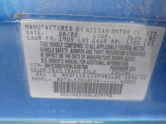 3N1CN8DV2NL859798 Nissan Versa 1.6 S Xtronic Cvt