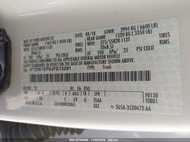 Ford F-150 Xlt 2018 1FTEW1EP9JFE13291 Image 9