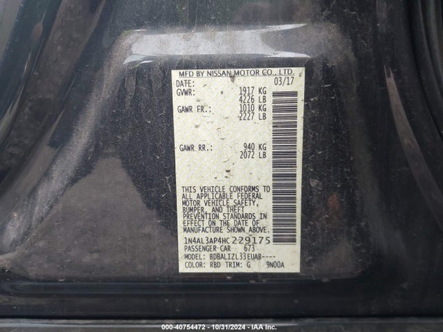 Nissan Altima 2.5 Sv 2017 1N4AL3AP4HC229175 Image 9