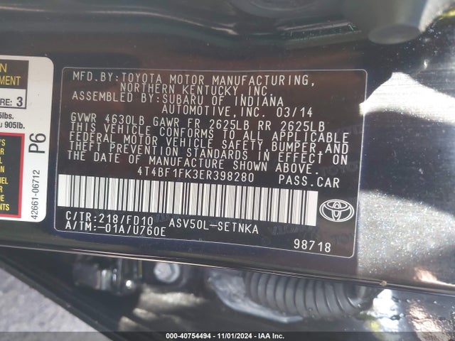 Toyota CAMRY LE 2014 4T4BF1FK3ER398280 Image 9