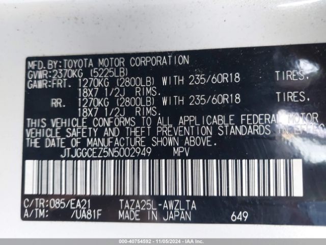 JTJGGCEZ5N5002949 Lexus Nx 350 Premium