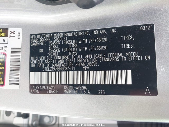 Toyota Highlander Xse 2021 5TDLZRAH5MS087411 Image 9
