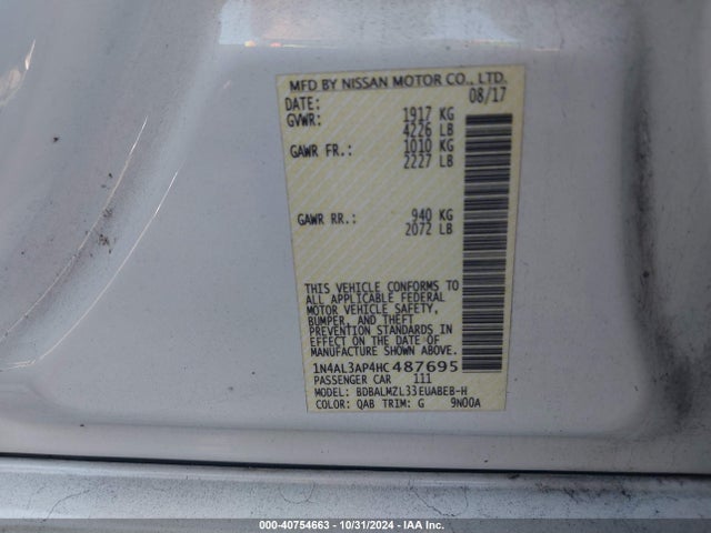 Nissan Altima 2.5 Sv 2017 1N4AL3AP4HC487695 Image 9