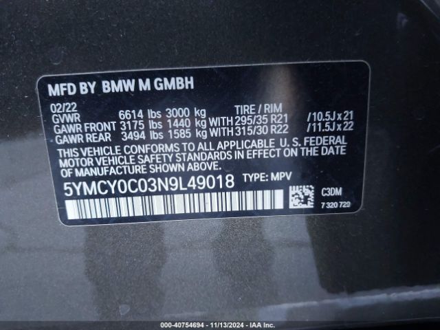 5YMCY0C03N9L49018 BMW X6 M