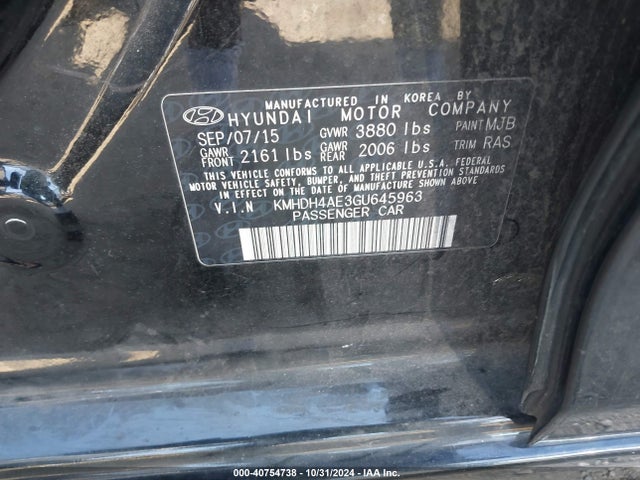 Hyundai ELANTRA SE 2016 KMHDH4AE3GU645963 Image 9