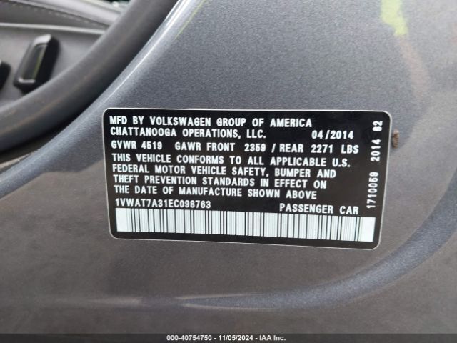 1VWAT7A31EC098763 Volkswagen Passat 1.8t Wolfsburg Edition