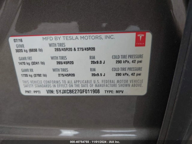 2016 TESLA MODEL X 5YJXCBE27GF011908 Photo 8