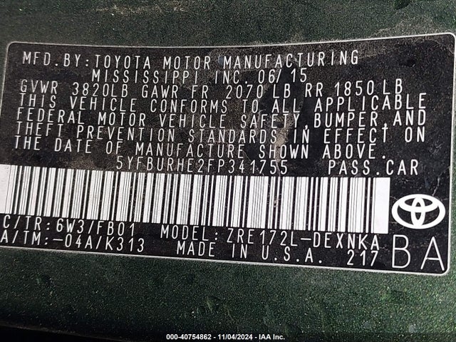 Toyota COROLLA LE 2015 5YFBURHE2FP341755 Image 9