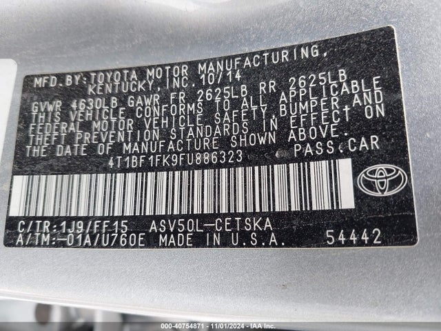 Toyota CAMRY SE 2015 4T1BF1FK9FU886323 Image 9