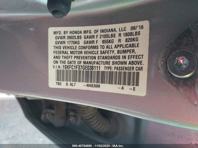 Honda Civic Ex-t 2016 19XFC1F37GE038111 Image 9