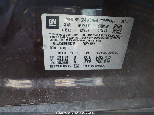 KL4CJCSB9FB215247 Buick Encore Leather