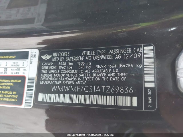 2010 MINI COOPER S WMWMF7C51ATZ69836 Photo 8
