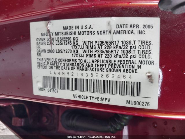 2005 MITSUBISHI ENDEAVOR 4A4MM21S35E062464 Photo 8