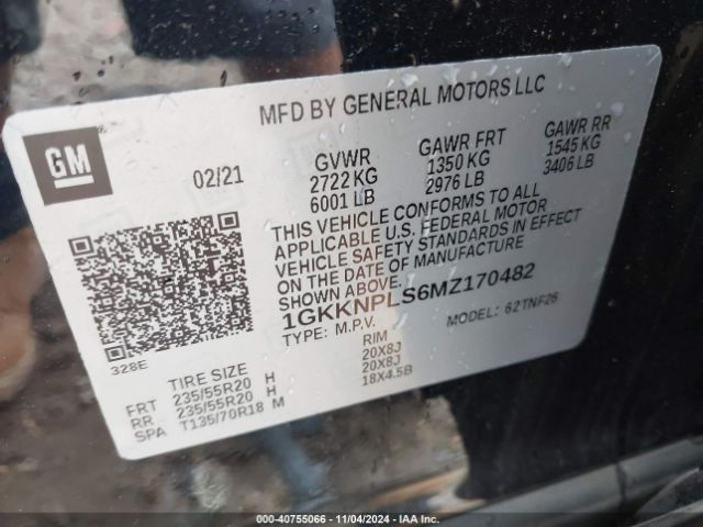 1GKKNPLS6MZ170482 GMC Acadia Fwd Denali