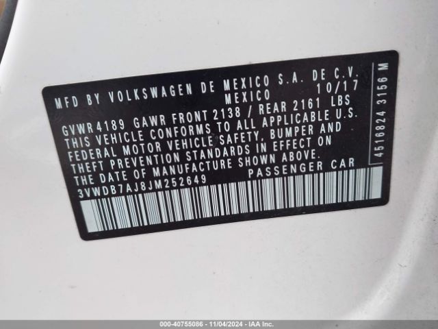 3VWDB7AJ8JM252649 Volkswagen Jetta 1.4t Se/1.4t Wolfsburg Edition