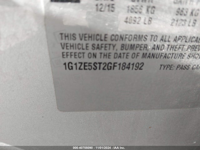 Chevrolet MALIBU 1LT 2016 1G1ZE5ST2GF184192 Image 9