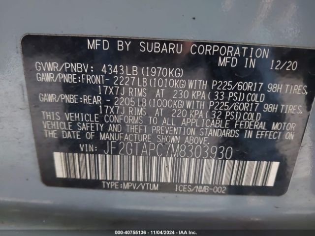 JF2GTAPC7M8303930 Subaru Crosstrek Premium