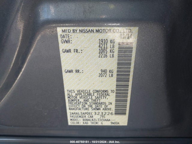 Nissan Altima 2.5 S 2014 1N4AL3AP0EC323226 Image 9
