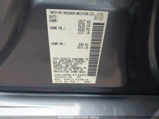 Nissan Altima 2.5 S 2017 1N4AL3AP8HC472682 Image 9