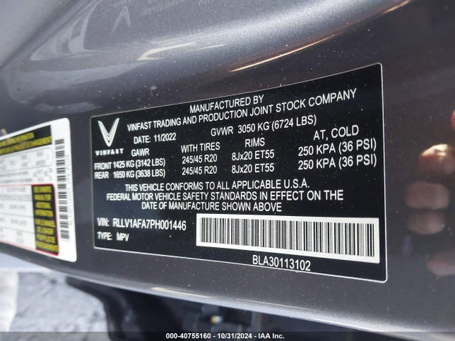 RLLV1AFA7PH001446 Vinfast Vf 8 Plus
