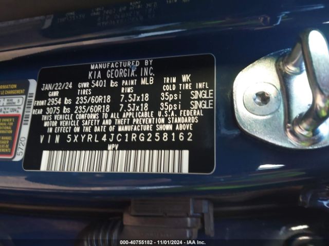 5XYRL4JC1RG258162 KIA SORENTO S