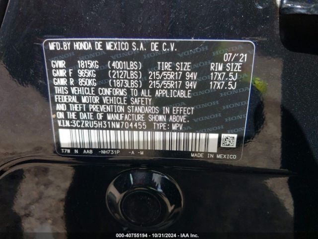 3CZRU5H31NM704455 Honda Hr-v 2wd Lx
