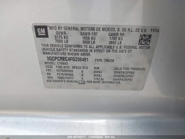 3GCPCREC4FG208481 Chevrolet Silverado 1500 1lt