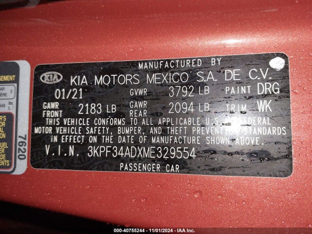 KIA Forte Gt-line 2021 3KPF34ADXME329554 Image 9