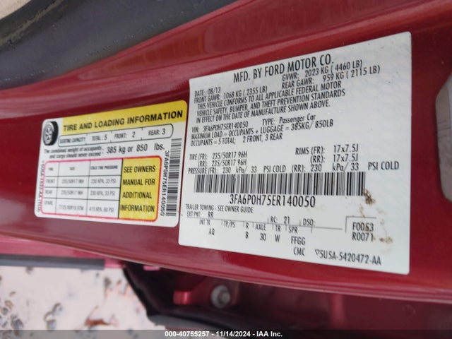 Ford FUSION SE 2014 3FA6P0H75ER140050 Image 9