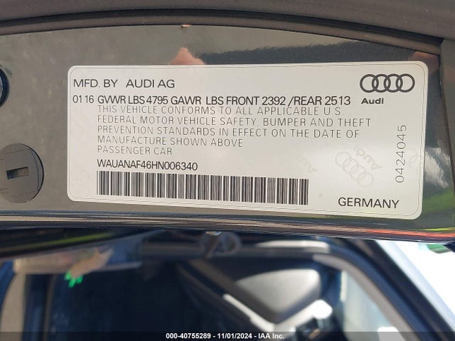 Audi A4 2.0t Premium 2017 WAUANAF46HN006340 Image 9