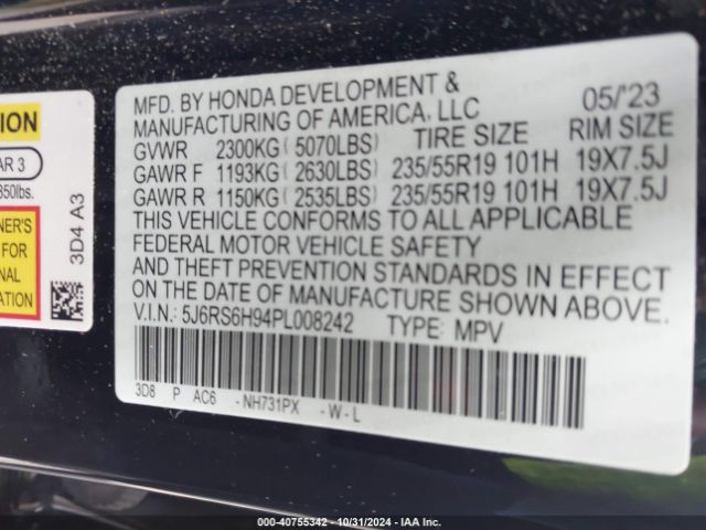 5J6RS6H94PL008242 Honda Cr-v Hybrid Sport Touring