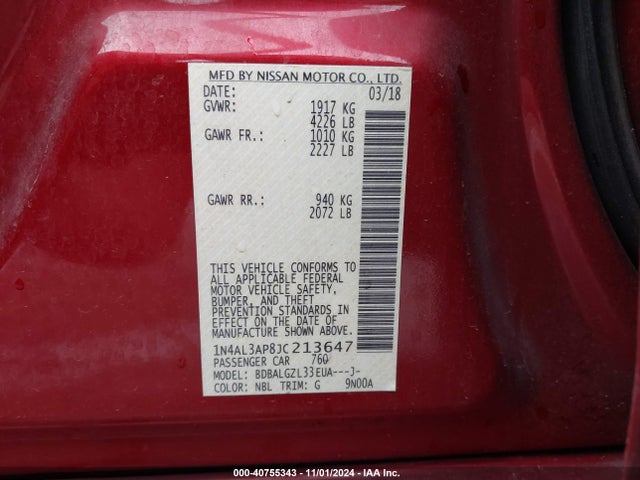 Nissan Altima 2.5 S 2018 1N4AL3AP8JC213647 Image 9