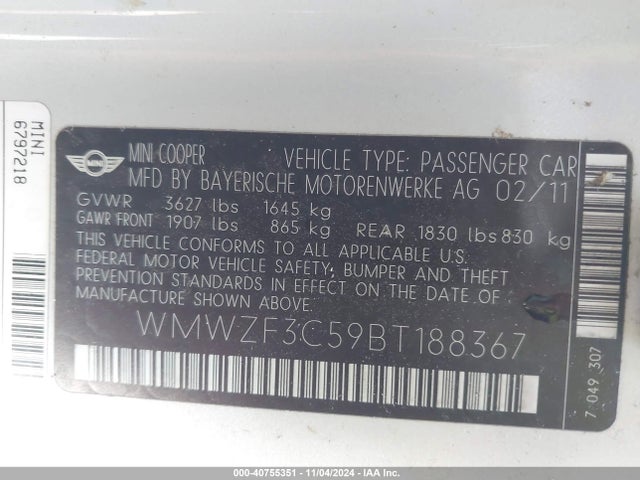 2011 MINI COOPER CLUBMAN WMWZF3C59BT188367 Photo 8