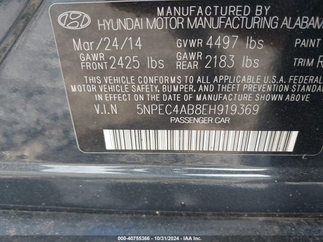 5NPEC4AB8EH919369 Hyundai Sonata Se 2.0t