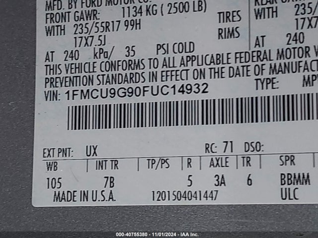 Ford ESCAPE SE 2015 1FMCU9G90FUC14932 Image 9