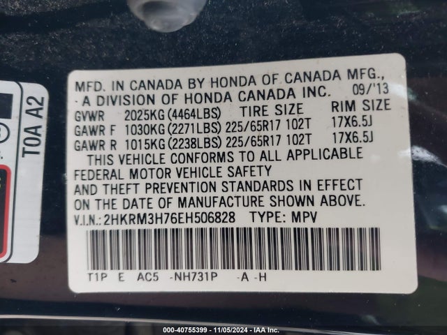 Honda Cr-v Ex-l 2014 2HKRM3H76EH506828 Image 9