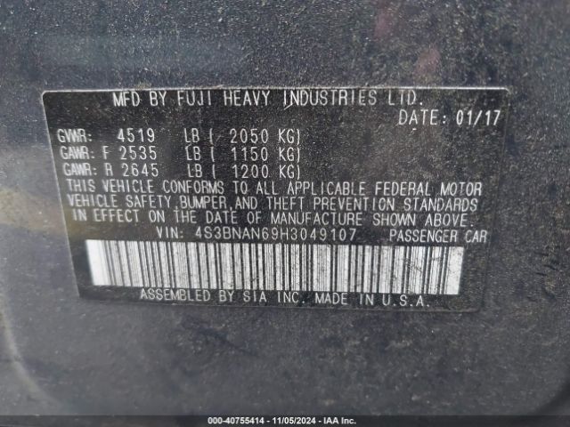 4S3BNAN69H3049107 Subaru Legacy 2.5i Limited