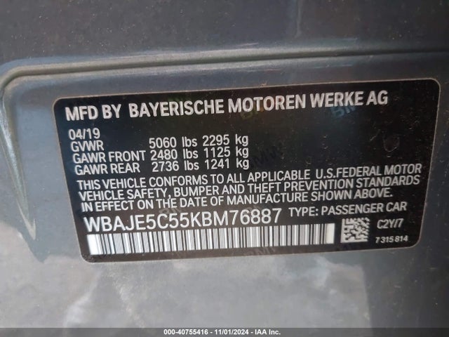 WBAJE5C55KBM76887 BMW 540I